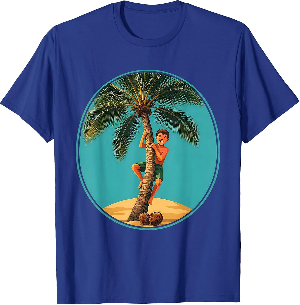 Hawaiian Boy Climbing Palm Tree Graphic T-Shirt - Royal Blue