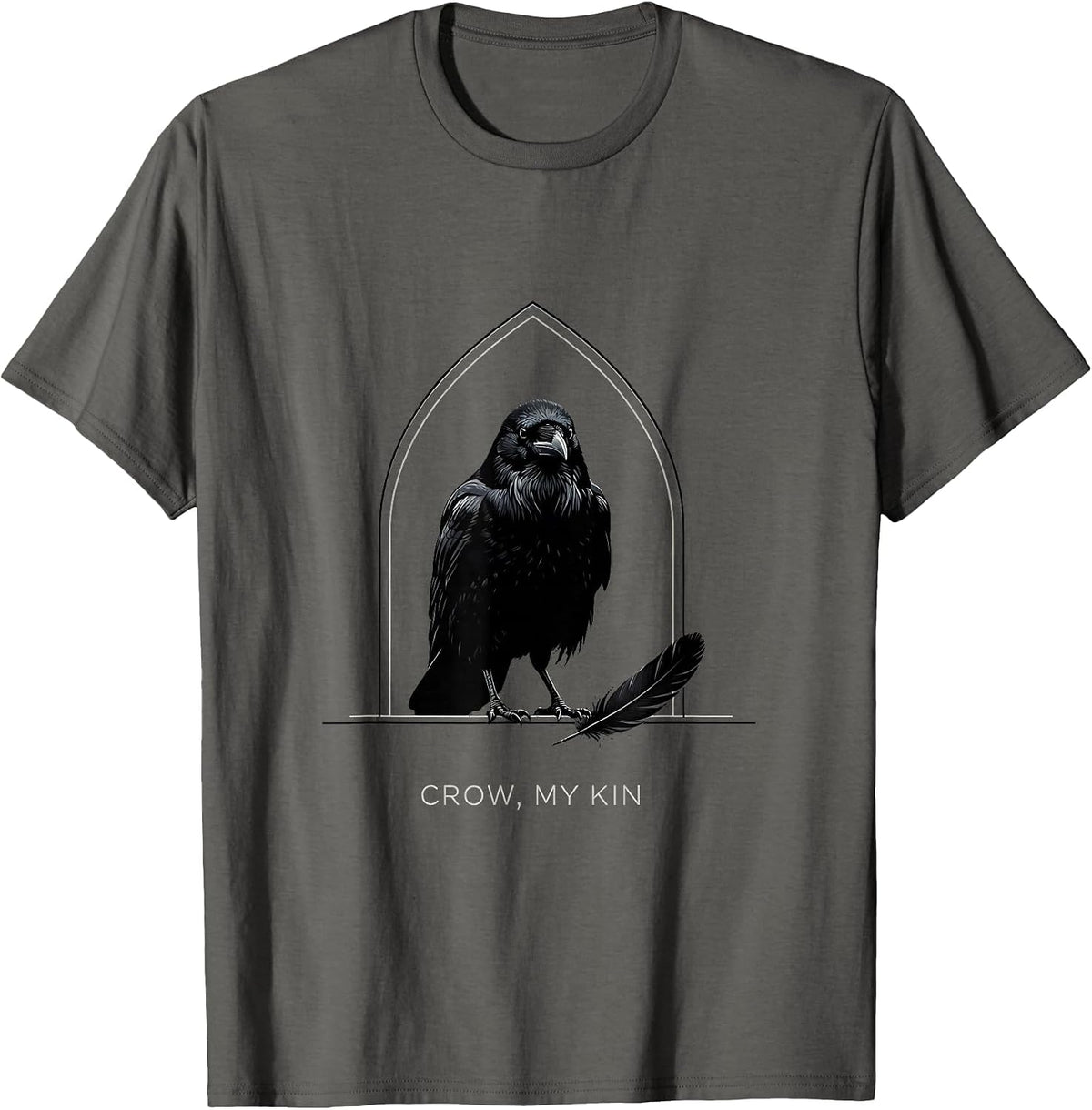 Men's Crow My Kin Minimalist Gothic Raven Silhouette Bird Lover T-Shirt - Asphalt Grey
