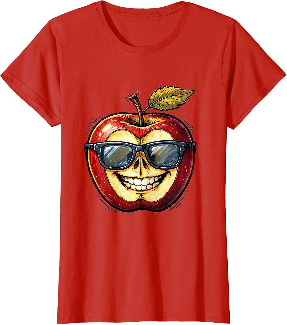 Women's Friyay Cool Apple Teacher Graphic Design T-Shirt - Red