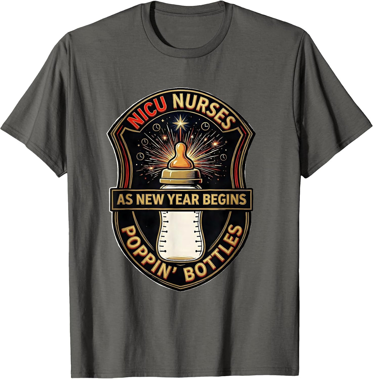 Men's NICU Nurses Poppin' Bottles As New Year Begins Humor T-Shirt - Asphalt Grey