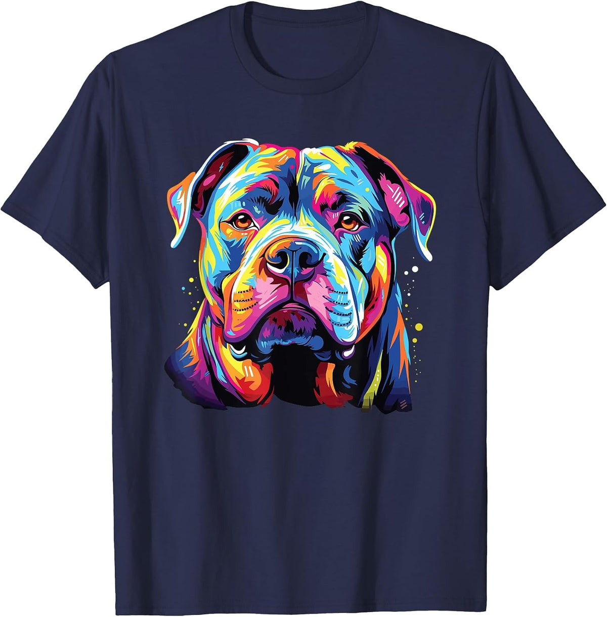 Watercolor Colorful American Bulldog Dog T-Shirt - Navy Blue