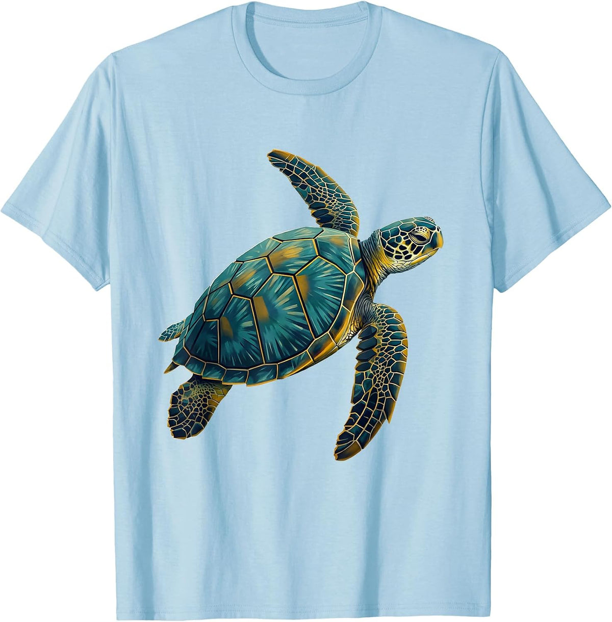Men's Sea Turtle Midcentury Modern Ocean Animal Beach Art T-Shirt - Baby Blue