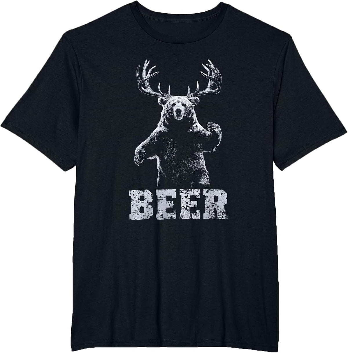 Vintage Bear Deer Hunter Funny Beer Drinker and Hunting T-Shirt - Black