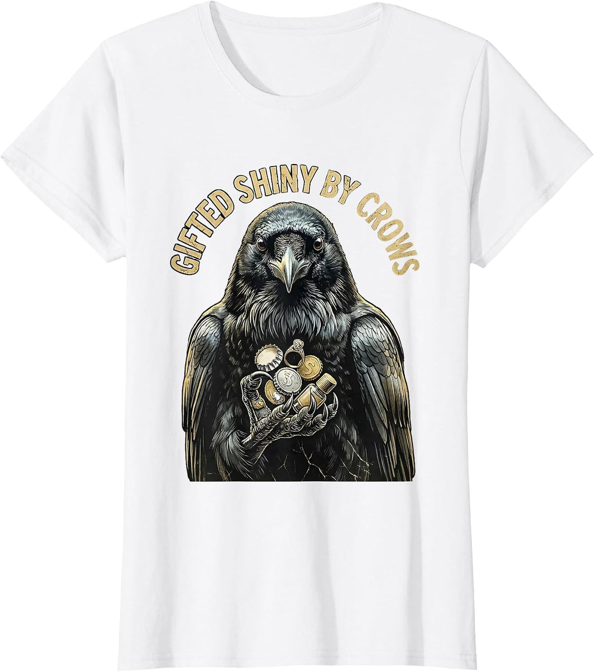 Women's Gifted Shiny By Crows Funny Bird Lover Design T-Shirt - White