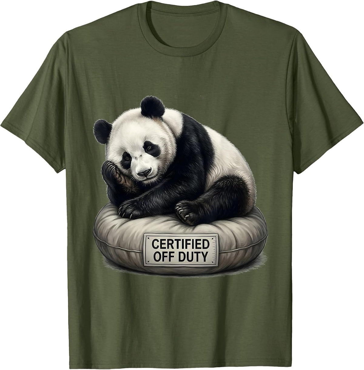 Certified Off Duty Soft Panda Bear Animal Humor Gift T-Shirt - Olive Green
