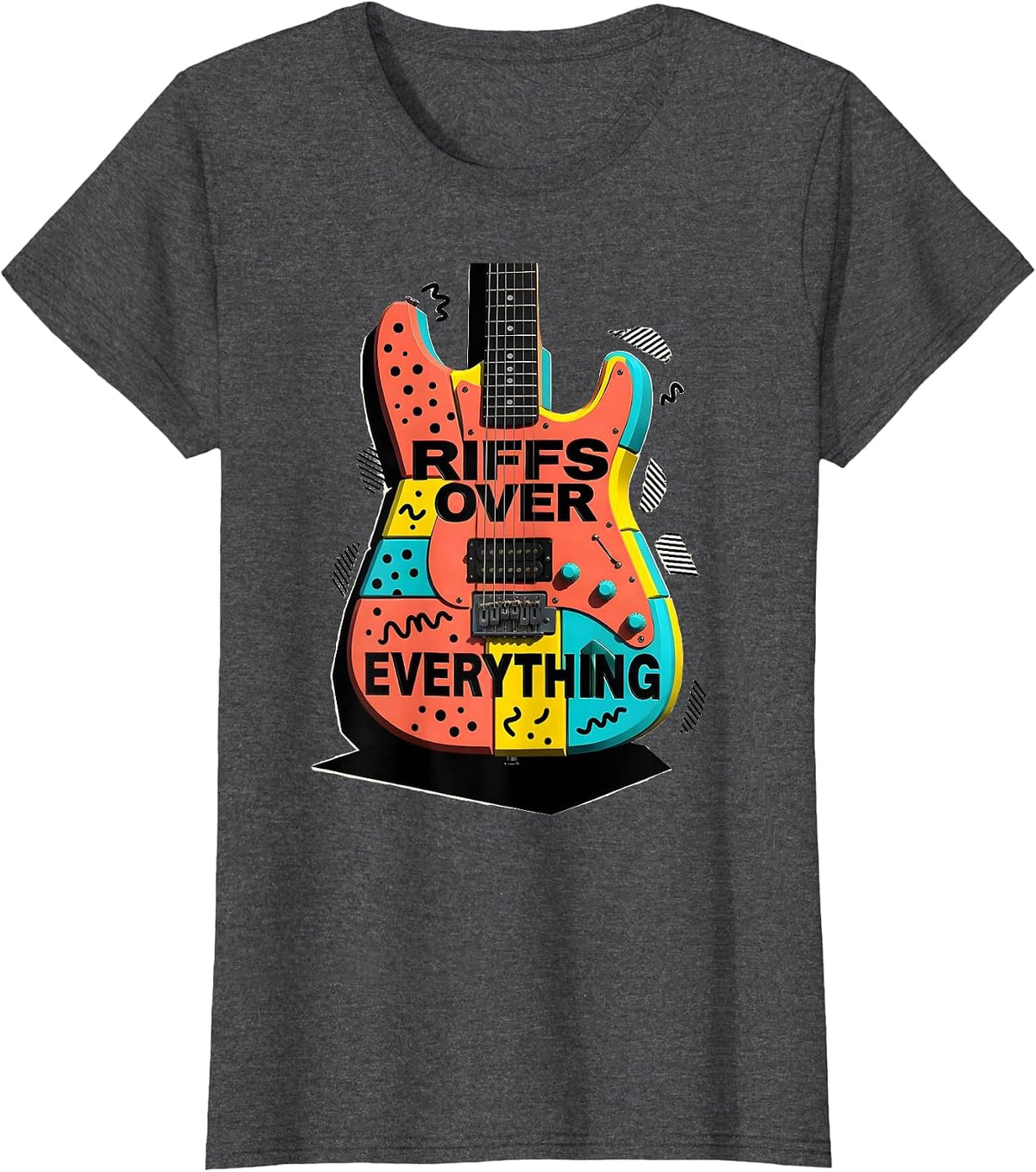 Women's Riffs Over Everything Metal Band Graphic Design T-Shirt - Dark Heather Grey
