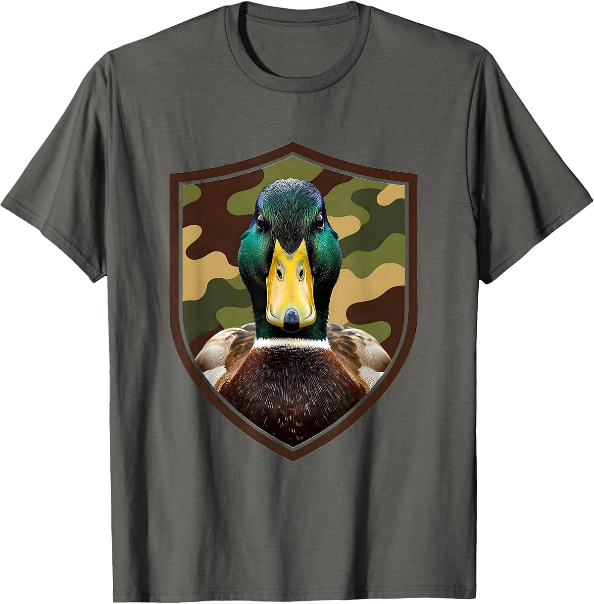Men's Mallard Duck Shield Camo Hunting Youth Humor T-Shirt - Asphalt Grey