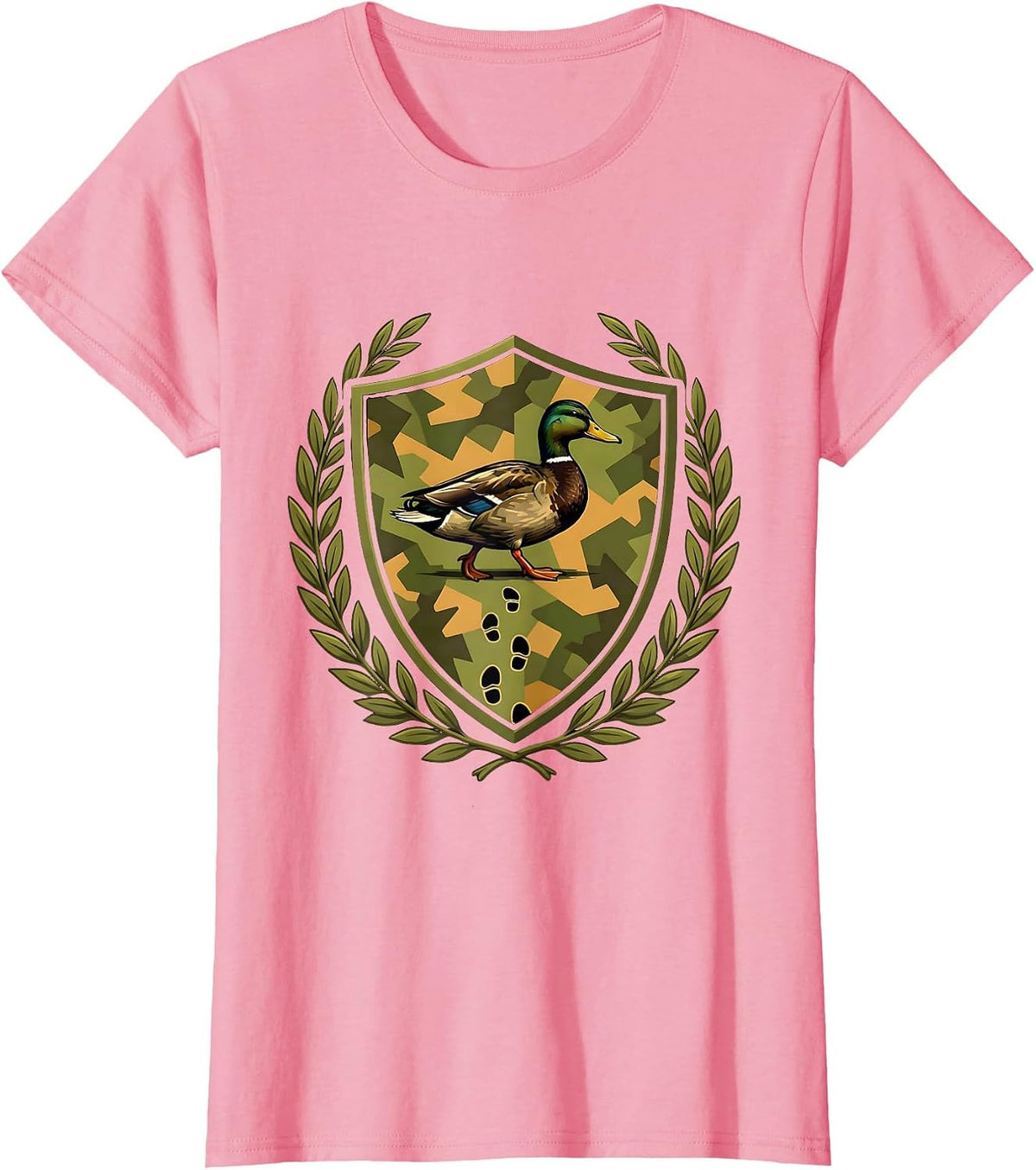 Women's Duck Footprints Camo Hunting Graphic Tee T-Shirt - Pink