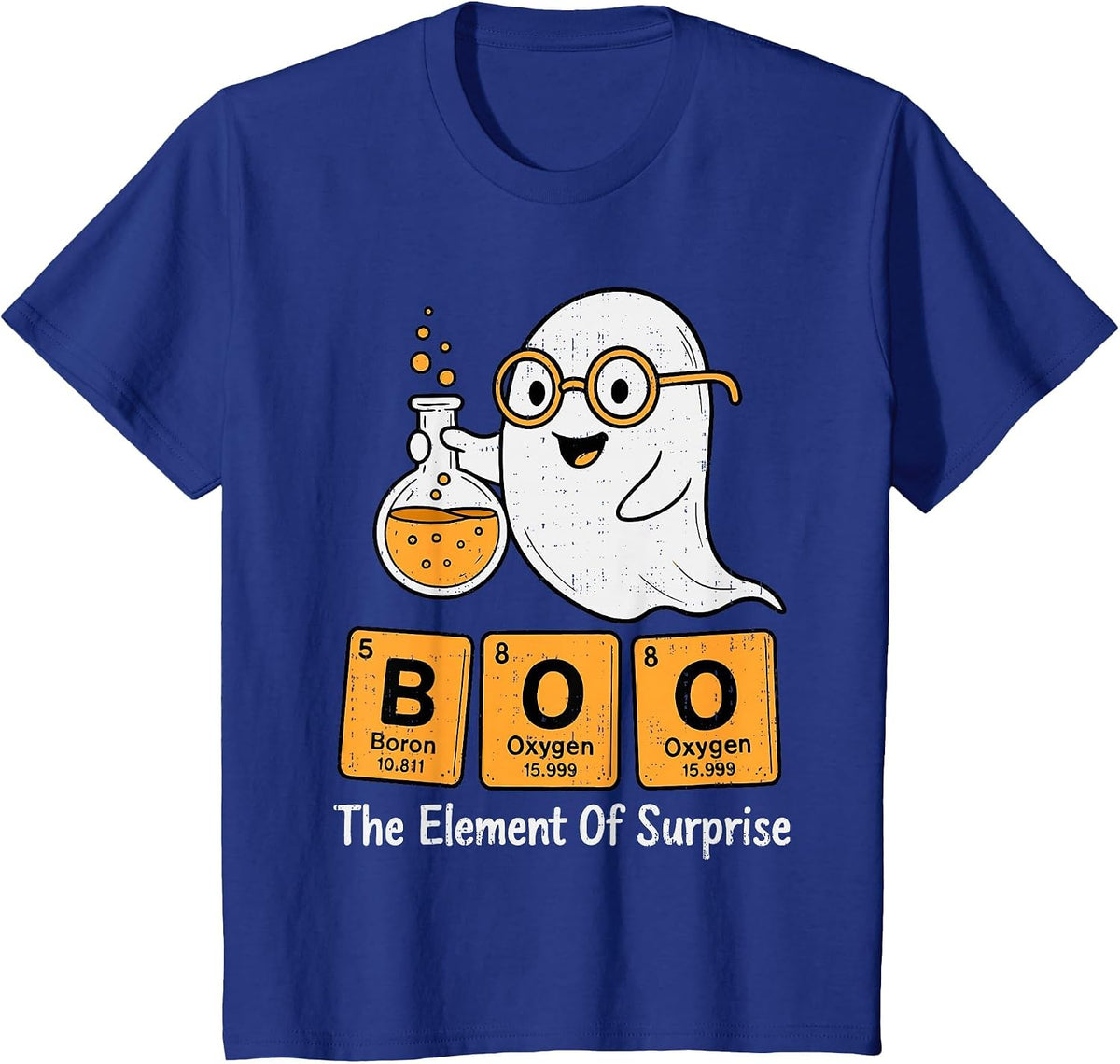 Boo Ghost Chemistry Pun Science Periodic Table Halloween T-Shirt - Royal Blue
