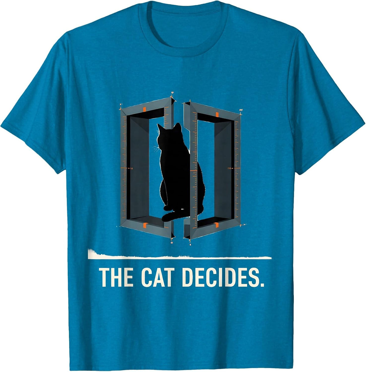The Cat Decides Editorial Conceptual Quantum Physics Humor T-Shirt - Sapphire Blue