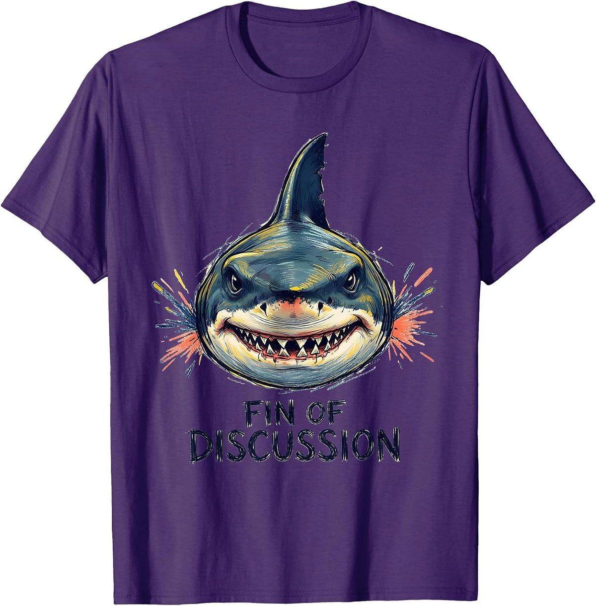 Men's Fin Of Discussion Funny Shark Lover Ocean Animal Humor T-Shirt - Purple
