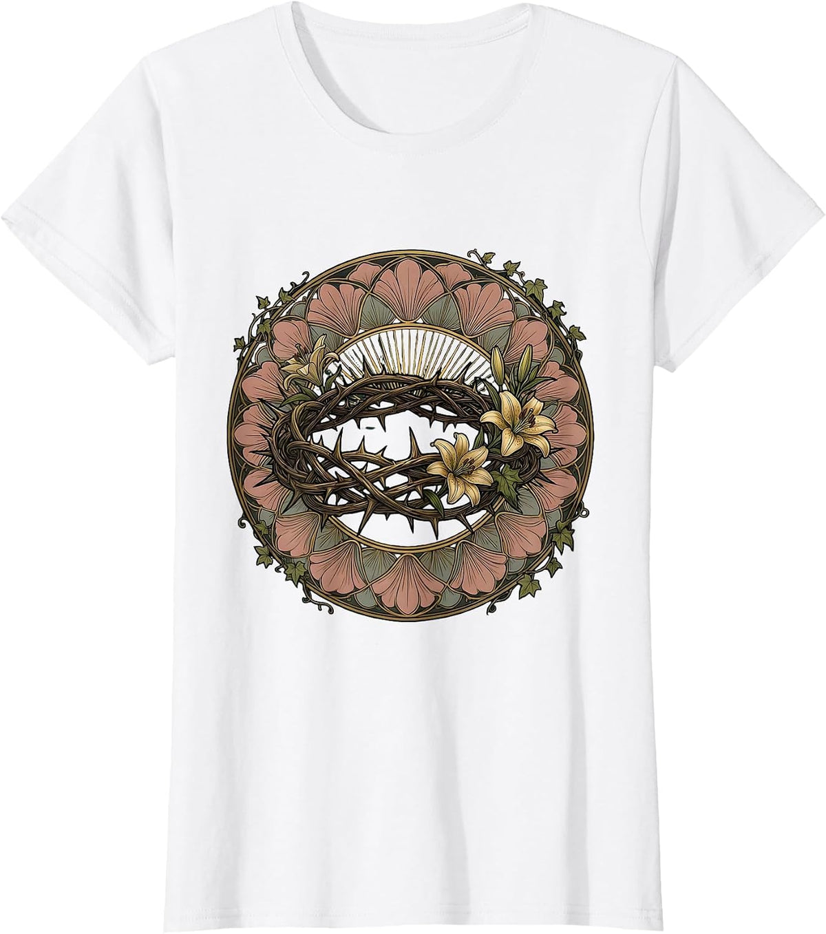 Women's Crown of Thorns Glowing Light Jesus Graphic T-Shirt - White