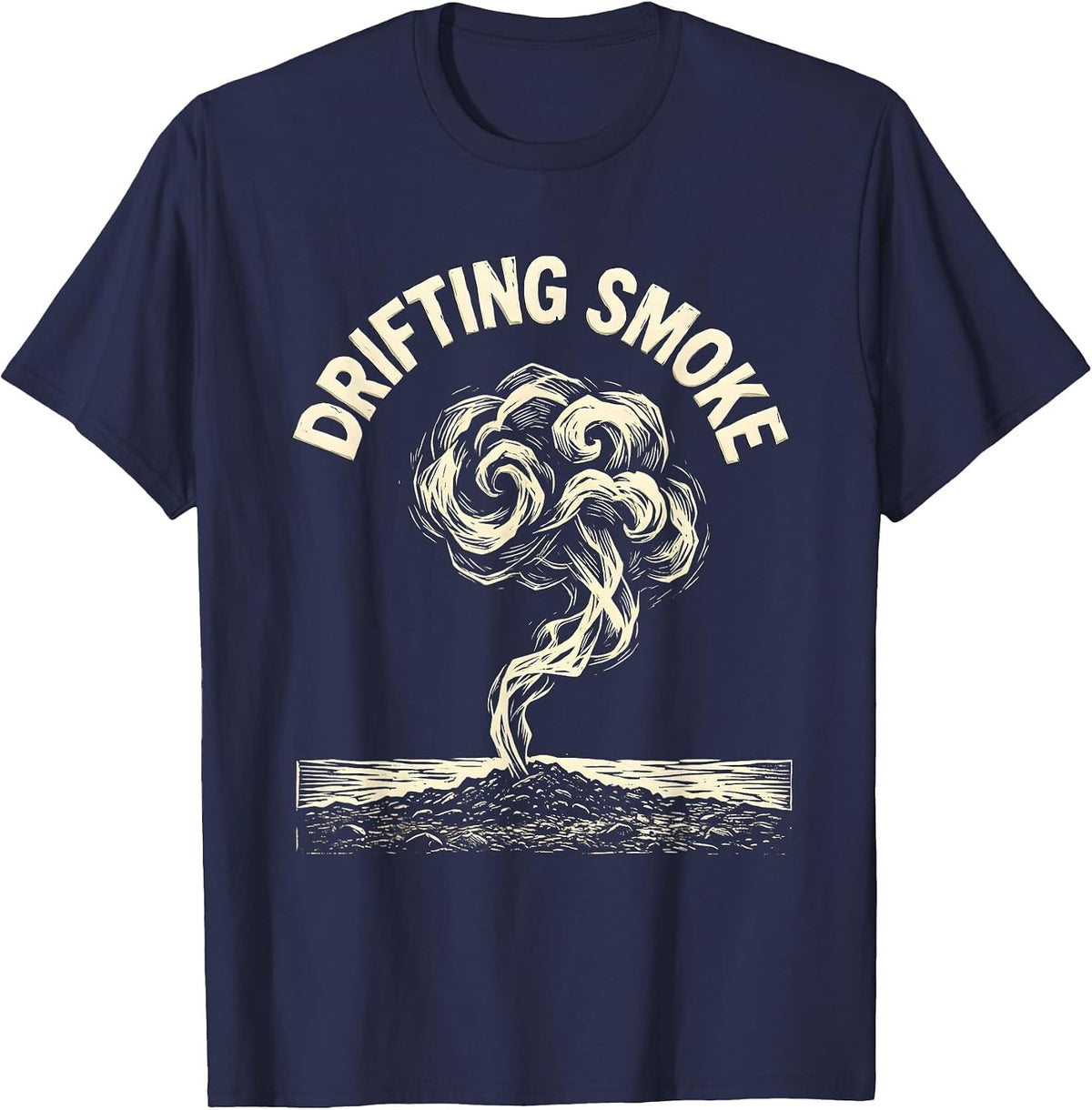 Men's Drifting Smoke Linocut Anime Manga Japanese Aesthetic Edgy T-Shirt - Navy Blue
