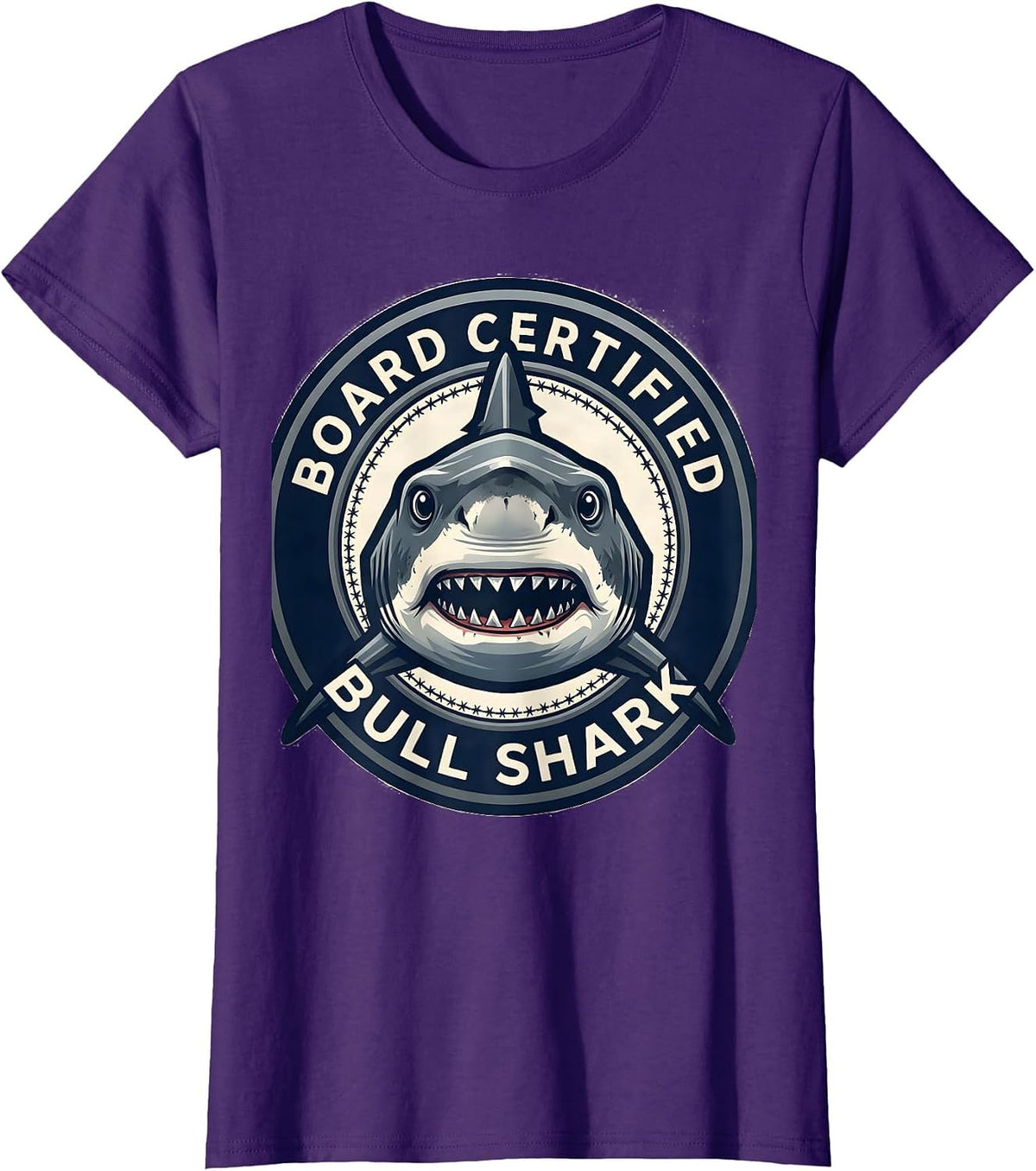 Women's Board Certified Bull Shark Funny Shark Lover Ocean Wildlife T-Shirt - Purple