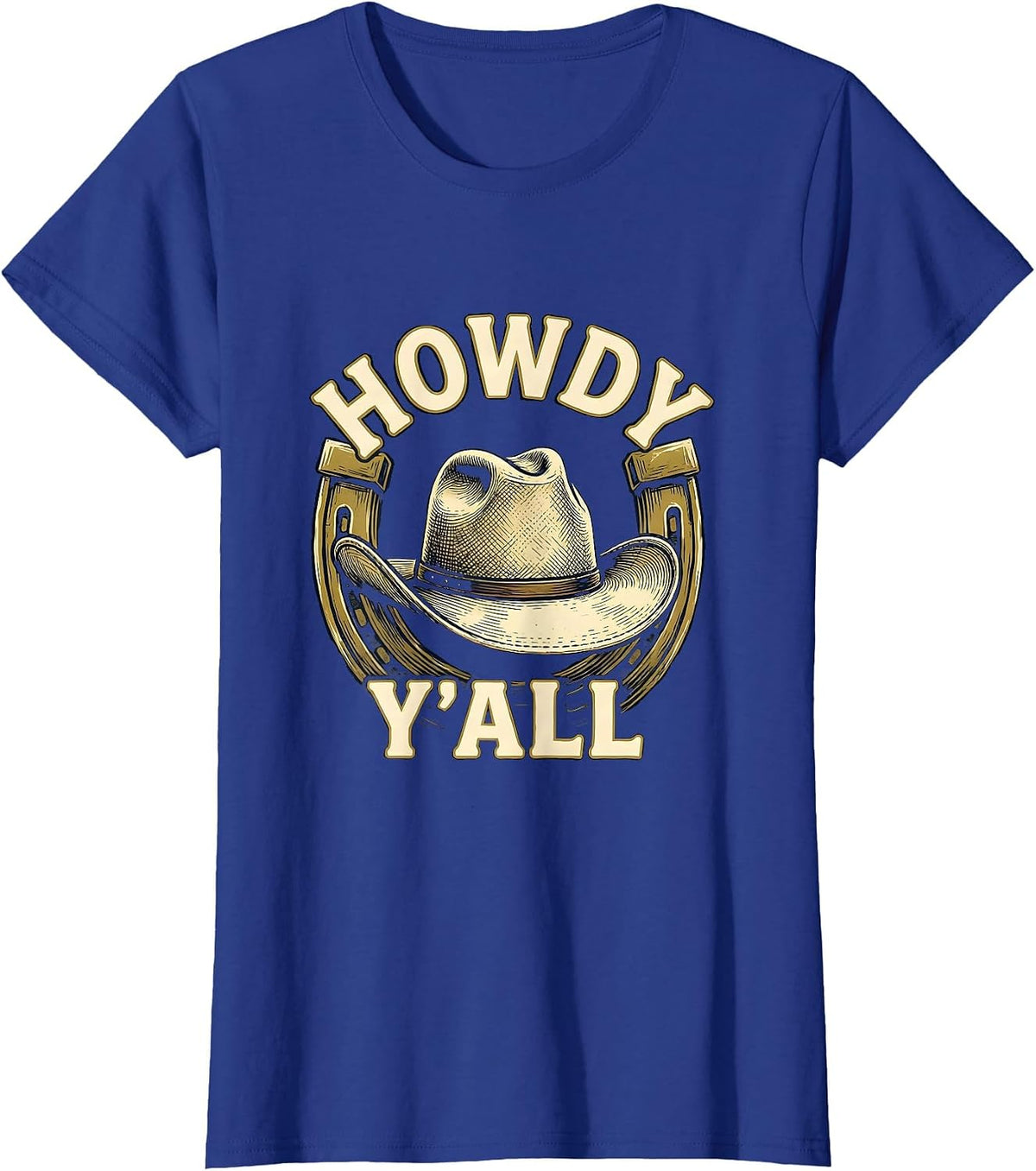Women's Howdy Y'all Western Cowboy Cowgirl Rodeo Pride Emblem T-Shirt - Royal Blue