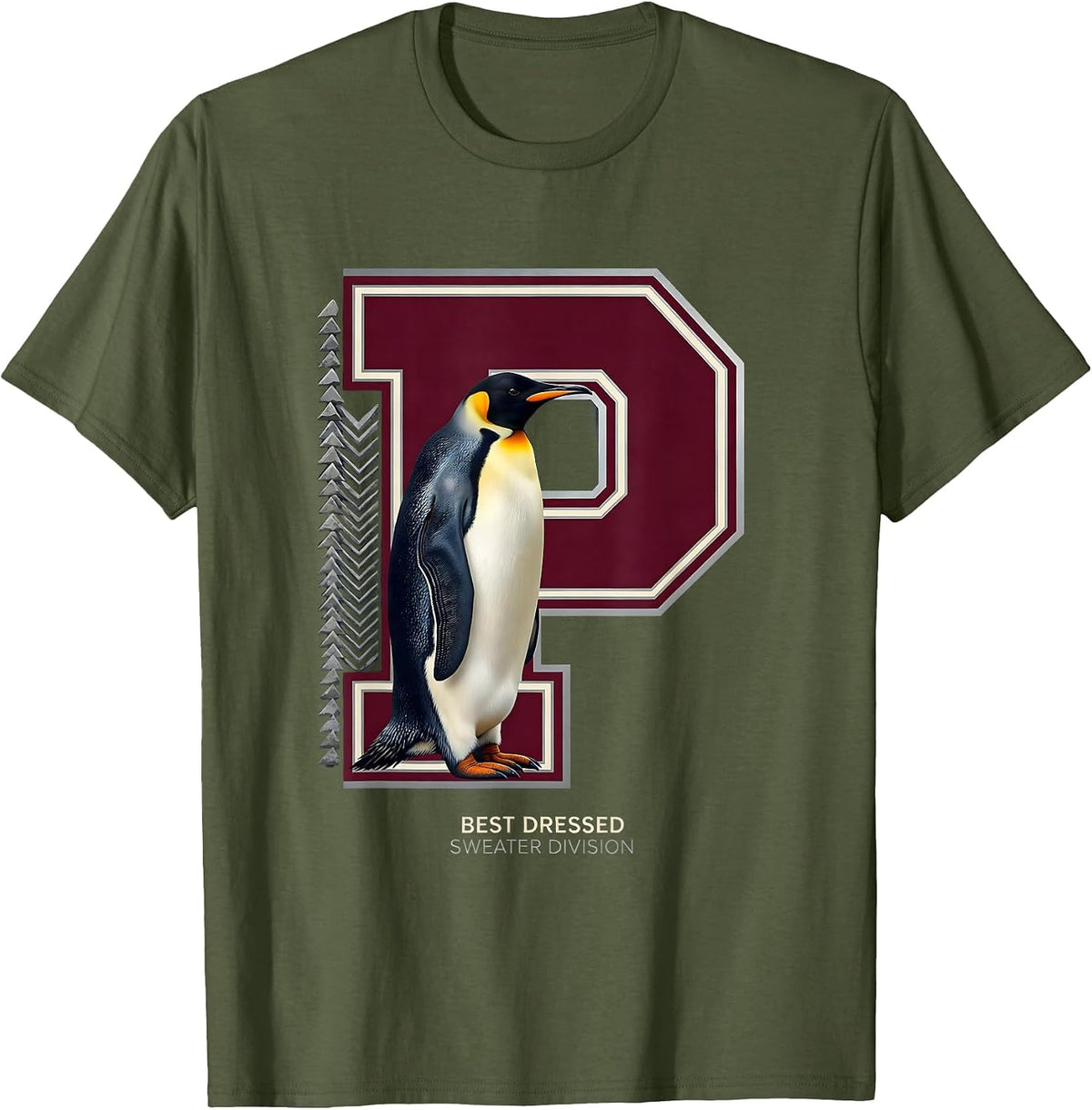 Best Dressed Sweater Division Funny Penguin Ugly Christmas T-Shirt - Olive Green