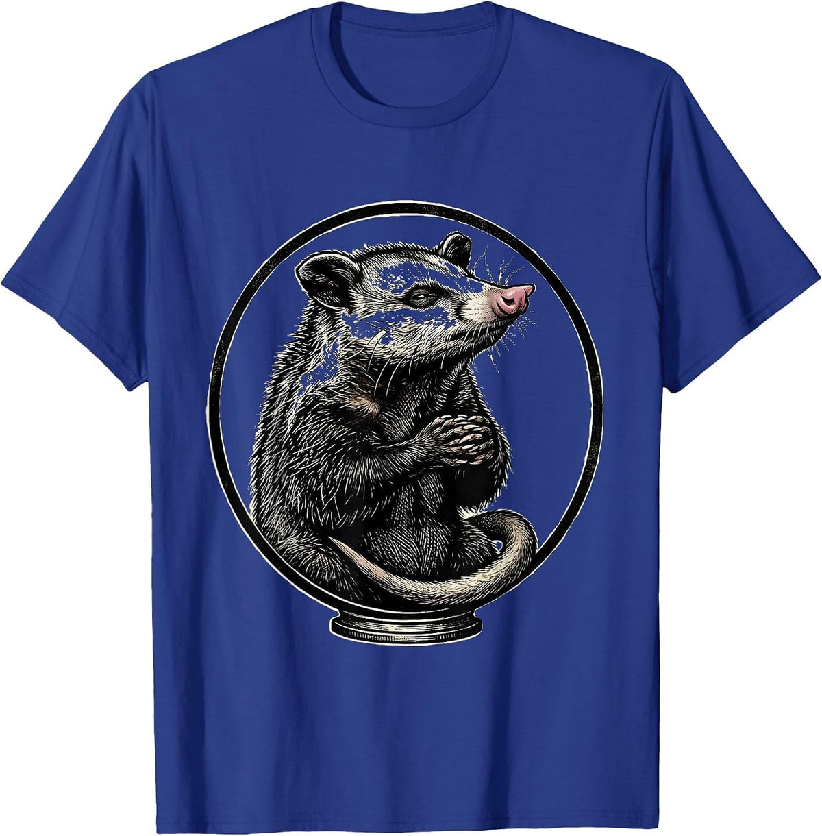 Men's Ceremonial Opossum Woodcut Engraving Animal Meme Humor T-Shirt - Royal Blue