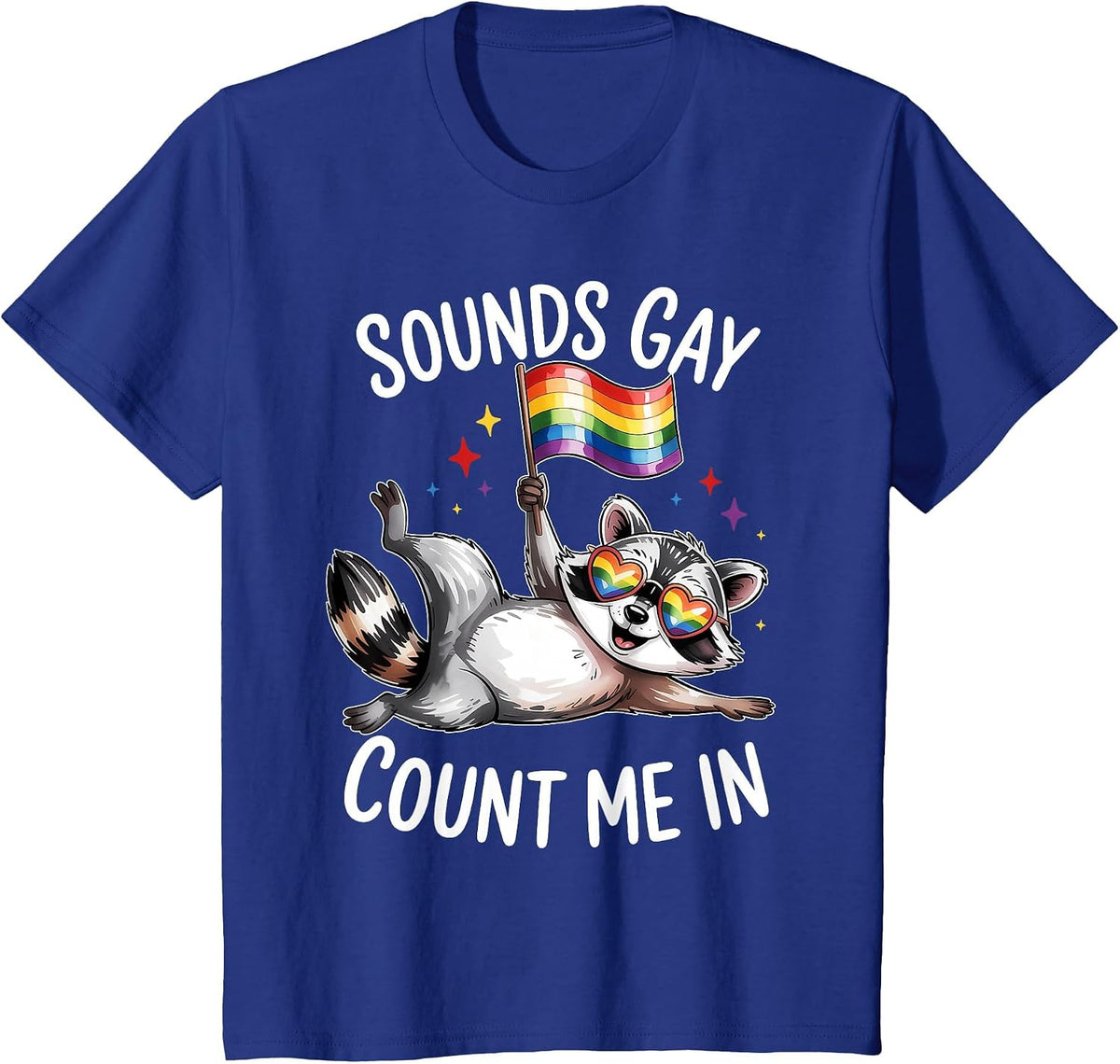 Funny LGBT Ally Raccoon Holding a Rainbow Flag LGBT Support T-Shirt - Royal Blue