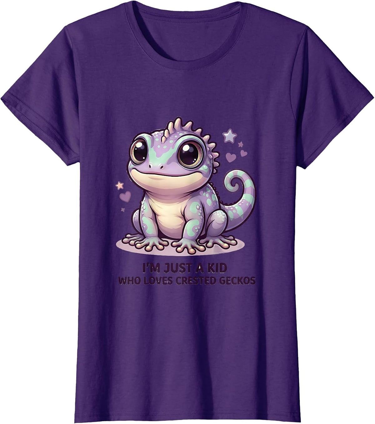 Women's I'm Just A Kid Who Loves Crested Geckos Cute Kawaii T-Shirt - Purple