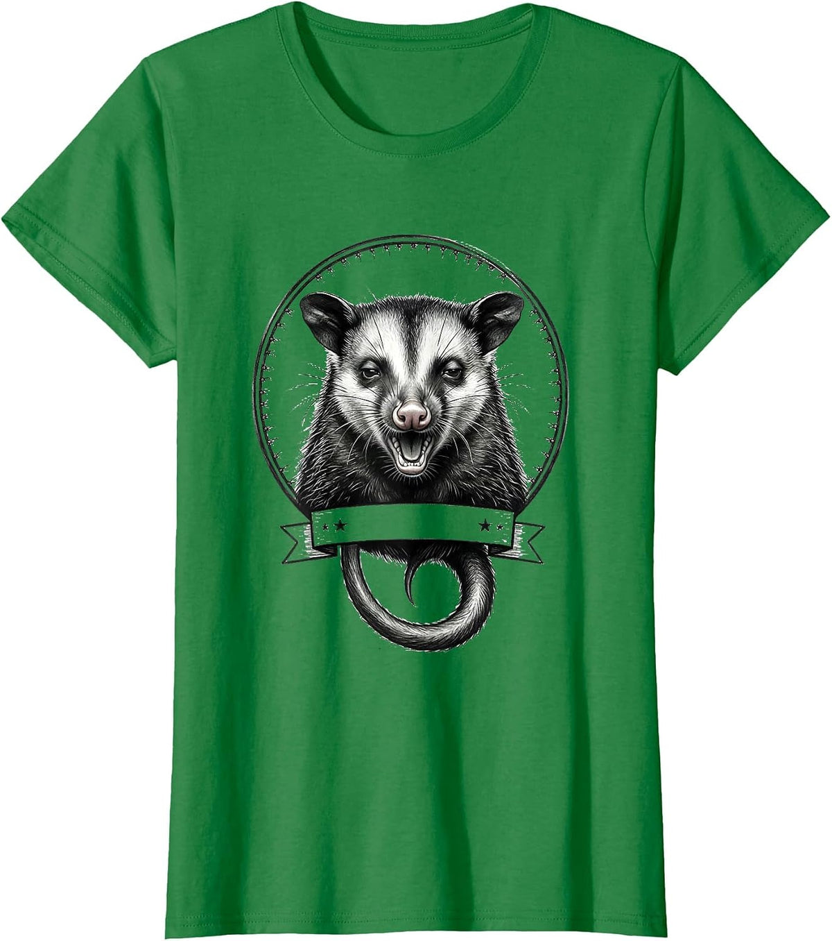 Symmetric Opossum Hissing Minimalist Meme Humor T-Shirt - Kelly Green