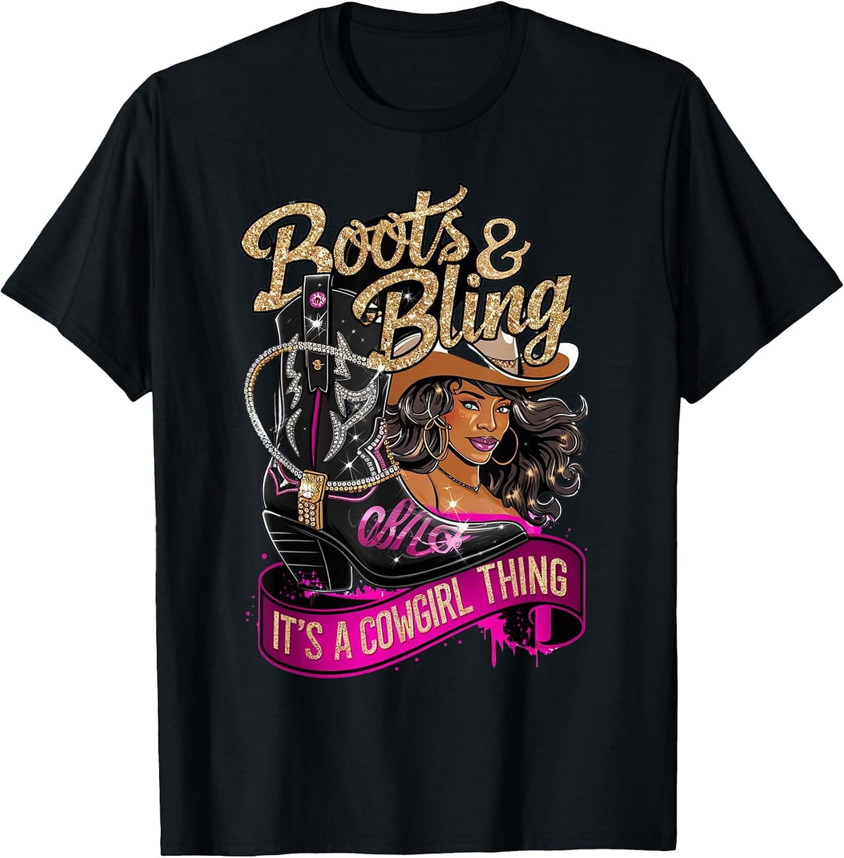Boots and Bling It's A Cowgirl Thing Rodeo Melanin T-Shirt - Black