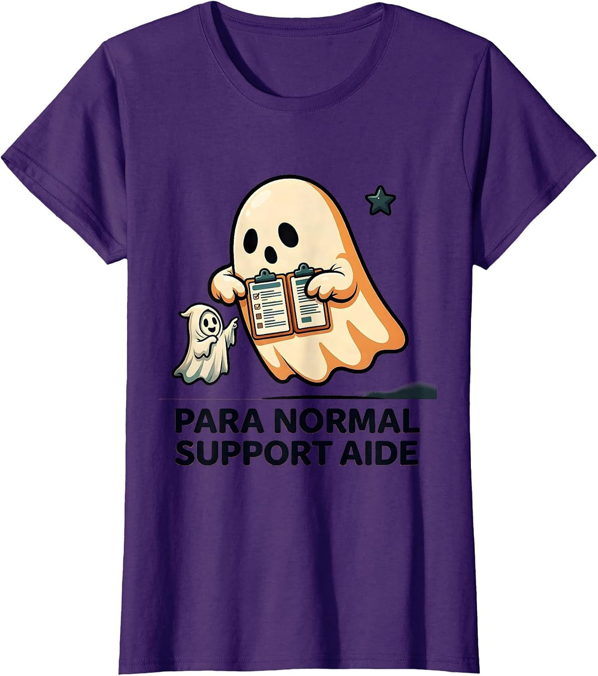 Women's Para Normal Support Aide Cartoon Ghost Paraprofessional T-Shirt - Purple