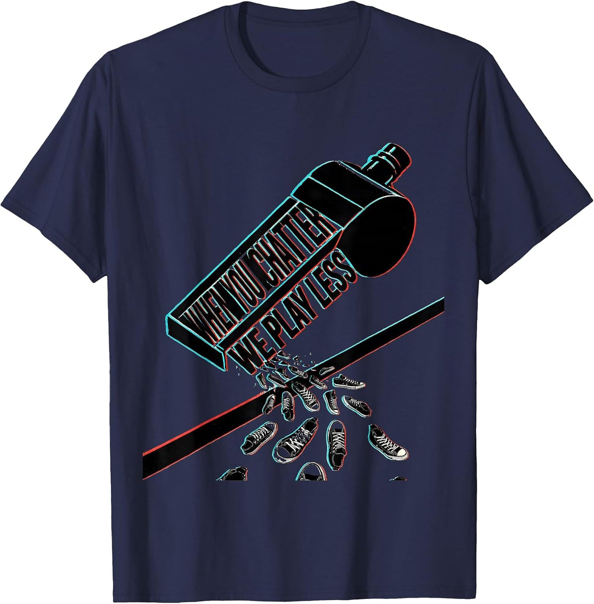 Men's When You Chatter We Play Less Funny PE Teacher Back T-Shirt - Navy Blue