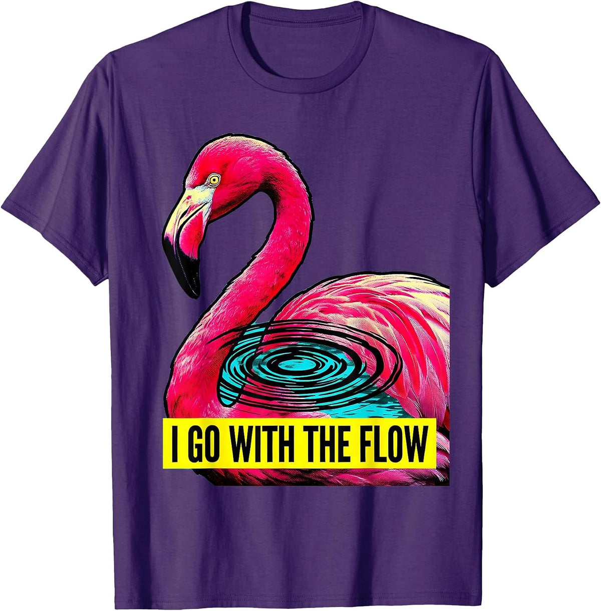 I Go With The Flow Pop Art Flamingo Humor Animal Lover T-Shirt - Purple