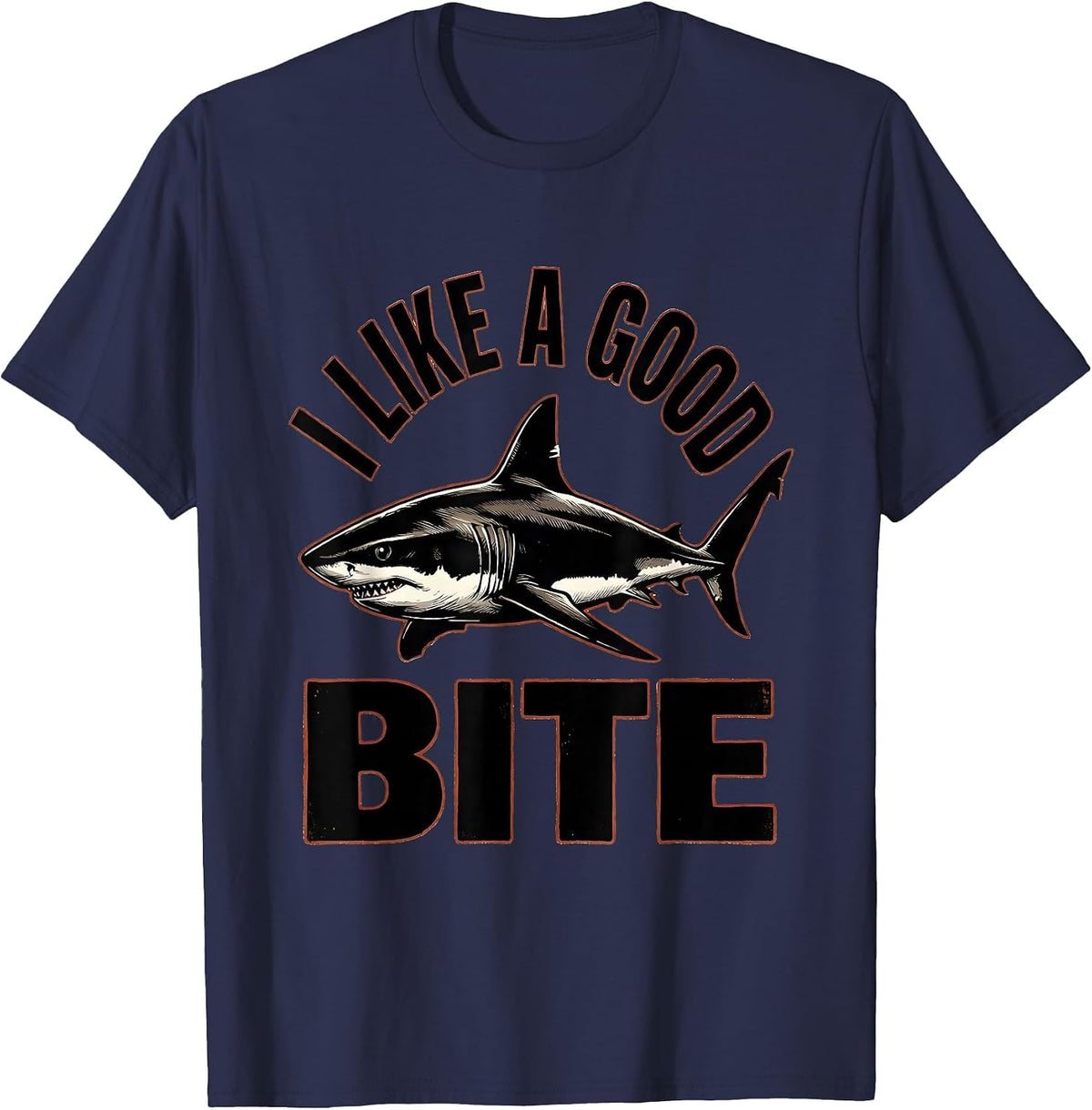 I Like A Good Bite Funny Shark Lover Ocean Wildlife Humor T-Shirt - Navy Blue
