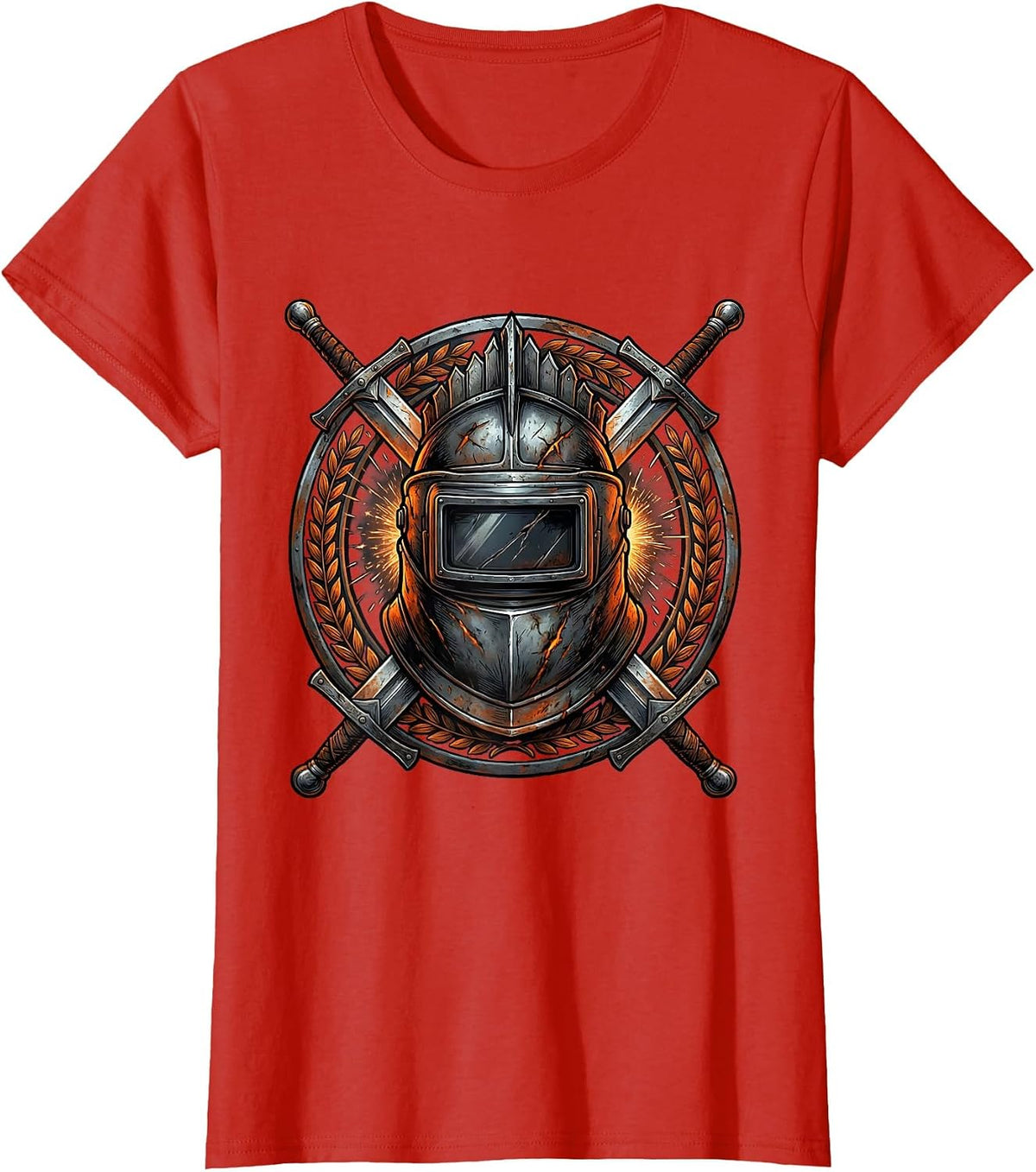 Welder Warrior Battle Helmet Graphic Tee T-Shirt - Red