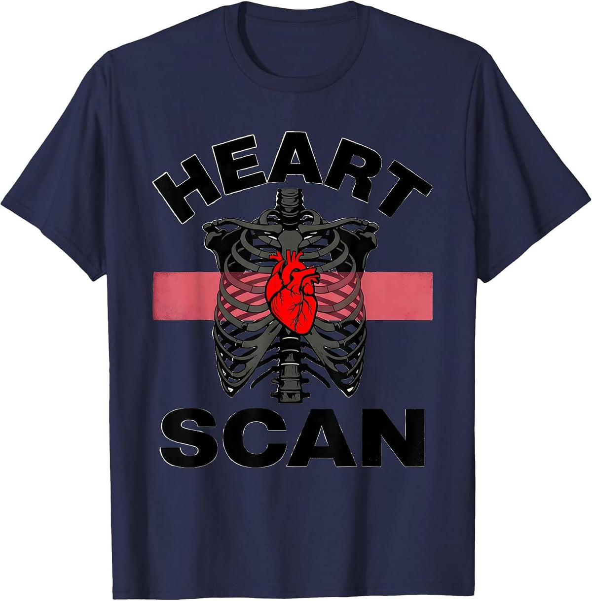 Heart Scan Funny Radiology Tech Valentine Skeleton Humor T-Shirt - Navy Blue