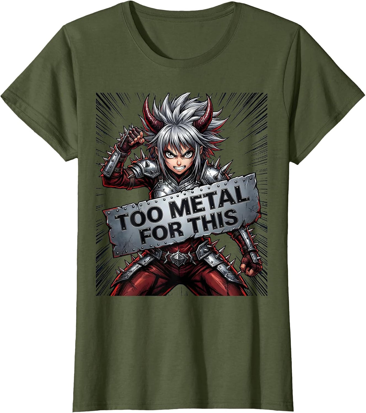 Women's Too Metal For This Heavy Metal Graphic Design T-Shirt - Olive Green