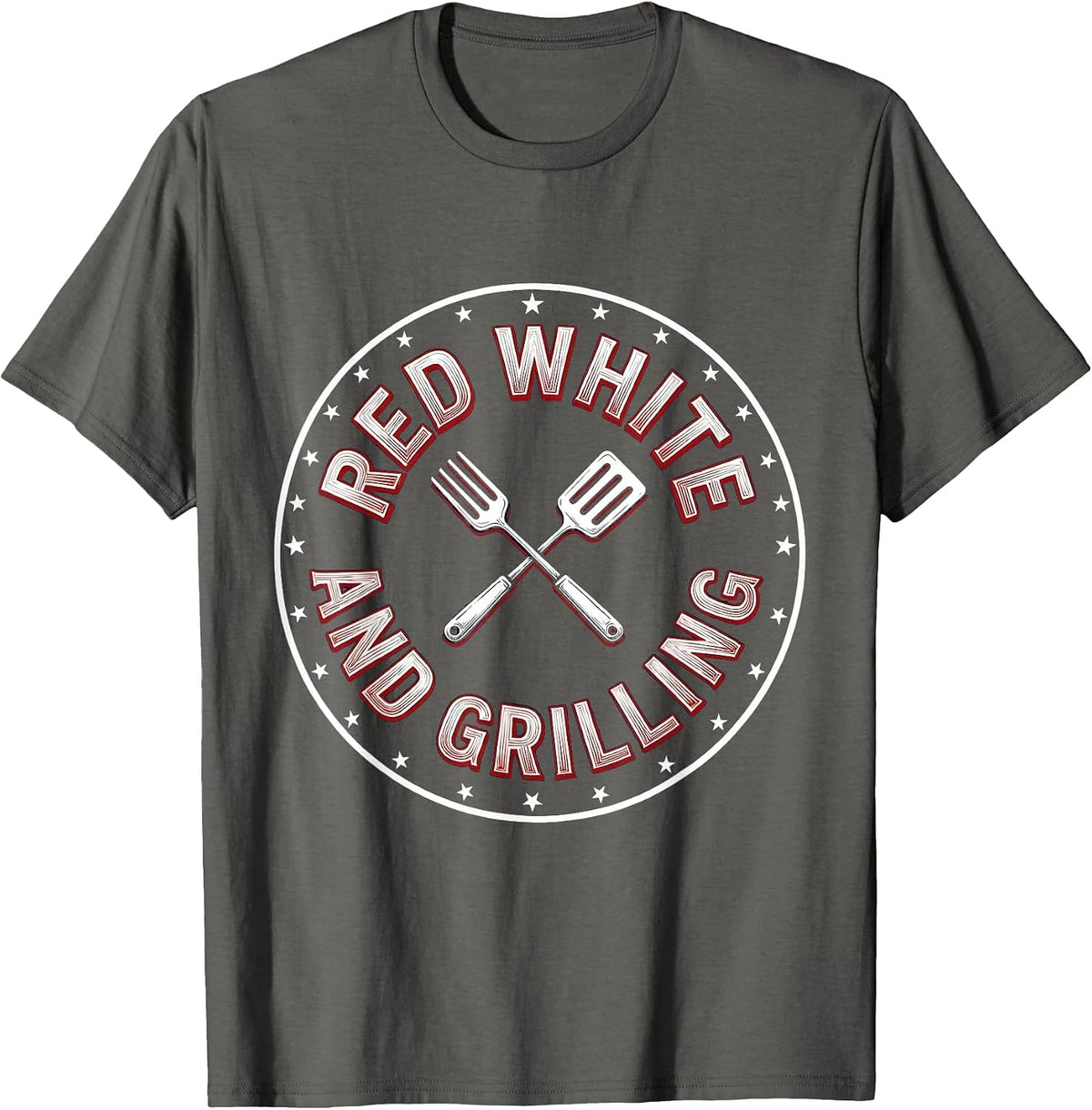 Red White and Grilling July 4th BBQ Design T-Shirt - Asphalt Grey
