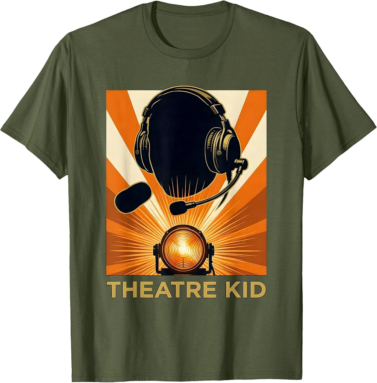 Men's Headset Mid-Adjust Theater Nerd Stage Crew Humor T-Shirt - Olive Green