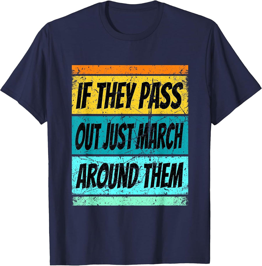 Retro Marching Band Shirt Pass Out Band Camp Men Women Kids T-Shirt - Navy Blue