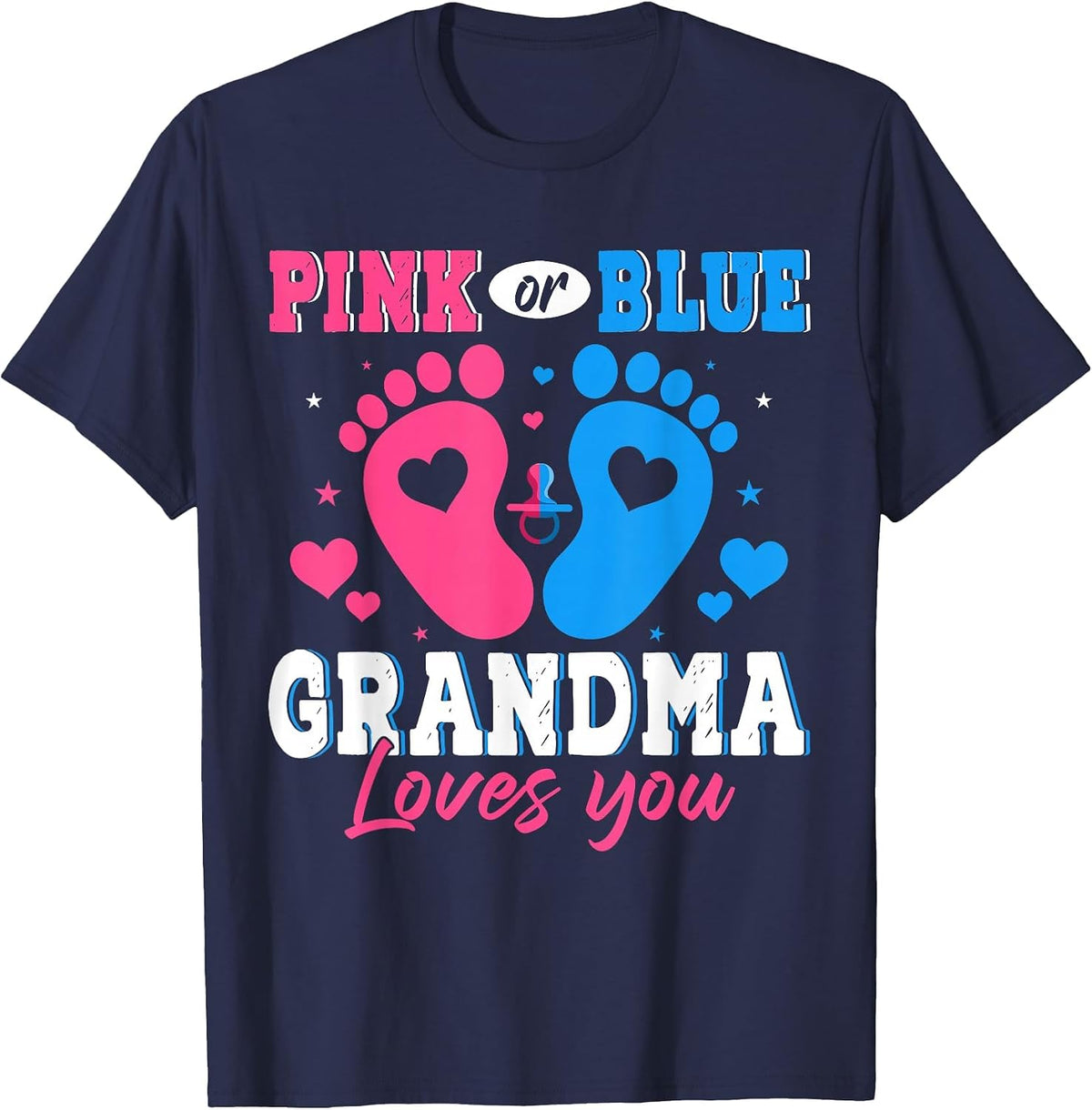 Pink Blue Grandma Loves You Expecting Baby Gender Reveal T-Shirt - Navy Blue