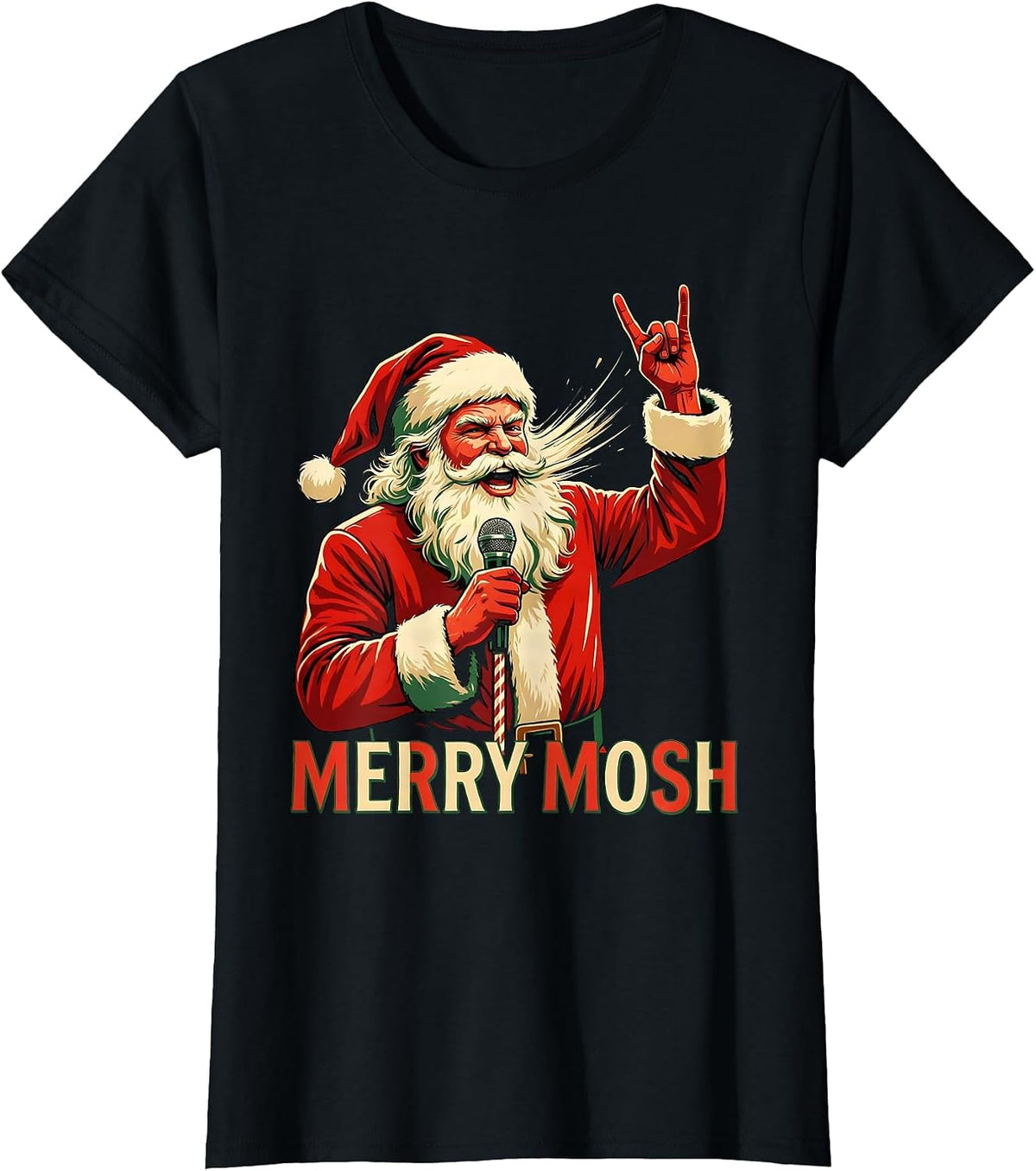Merry Mosh Heavy Metal Rock Christmas Funny Novelty T-Shirt - Black