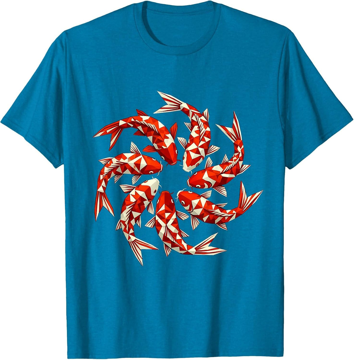 Seven Koi Fish Spiral Illustration Design T-Shirt - Sapphire Blue