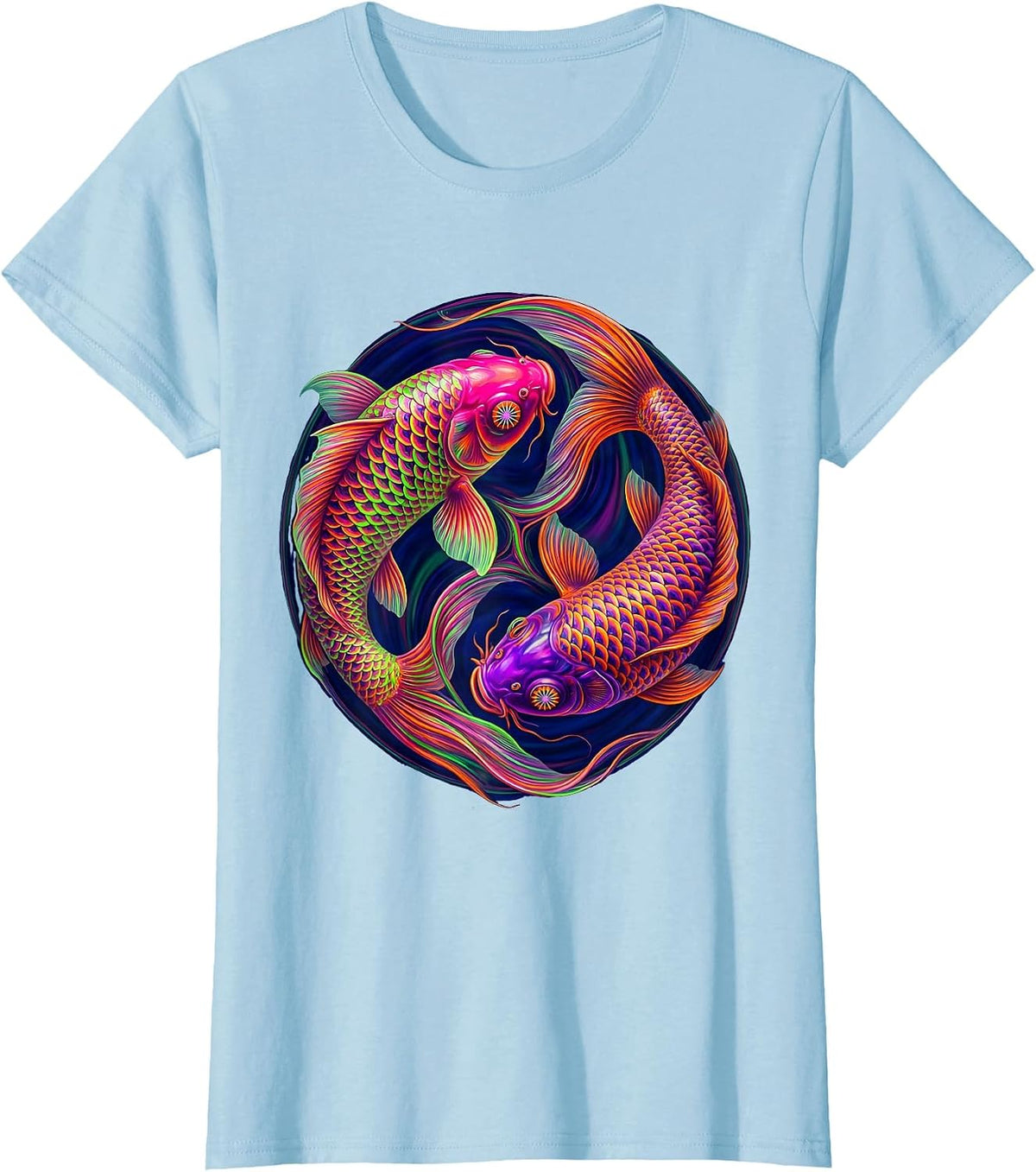 Koi Fish Yin-Yang Pride Swirl Graphic Design T-Shirt - Baby Blue