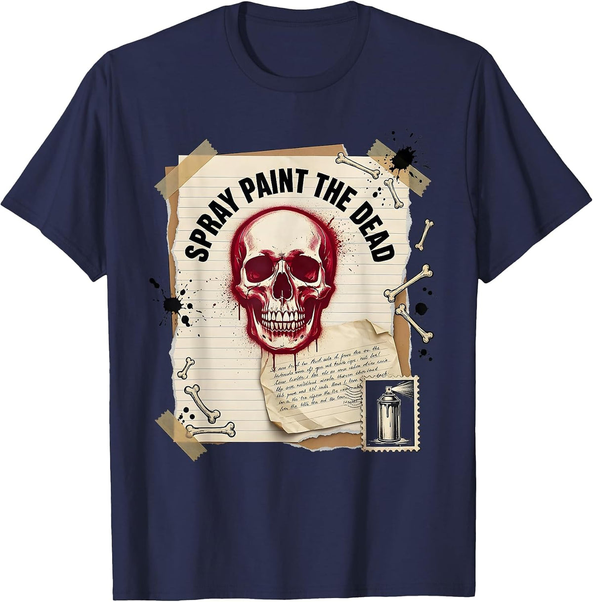 Spray Paint The Dead Halloween Punk Skull Design T-Shirt - Navy Blue