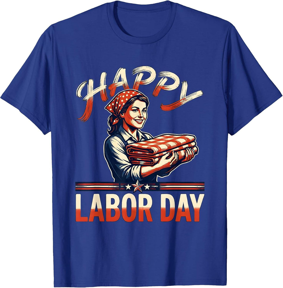 Men's Happy Labor Day Patriotic Woman Messy Bun Mom USA Flag T-Shirt - Royal Blue