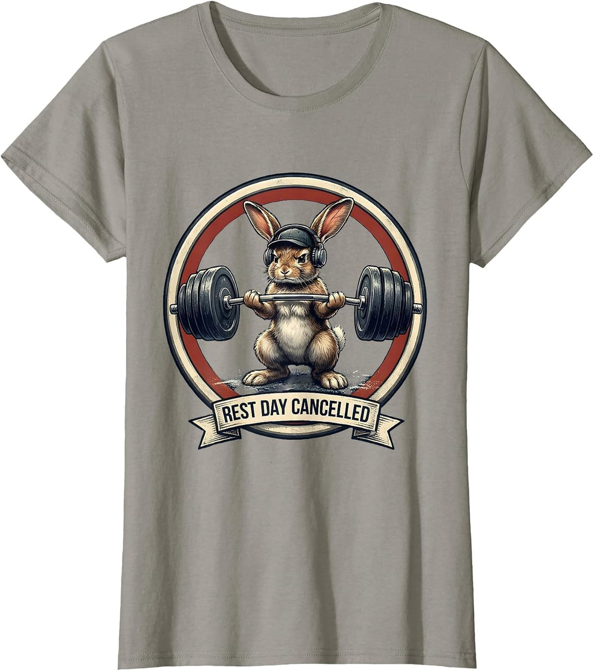 Women's Rest Day Cancelled Funny Gym Cat Weightlifting Meme T-Shirt - Slate Grey