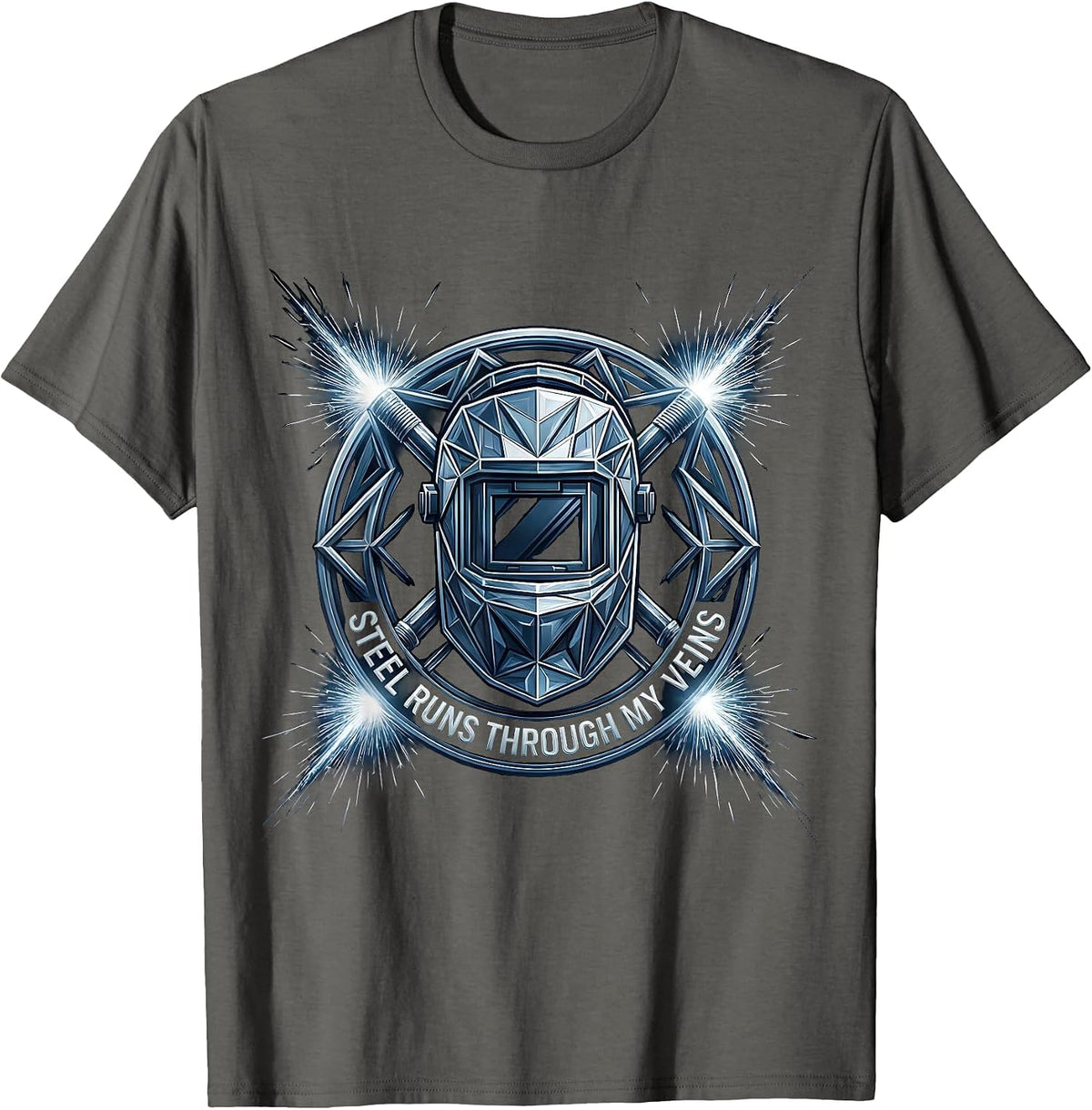 Steel Runs Through My Veins Welder Design T-Shirt - Asphalt Grey