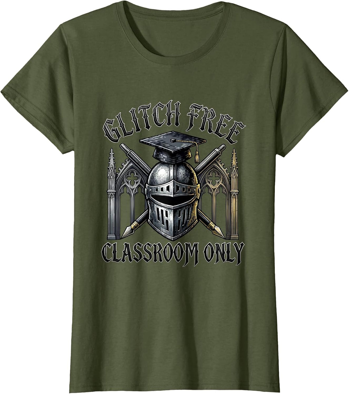 Women's Glitch Free Classroom Technology Gaming Teacher T-Shirt - Olive Green