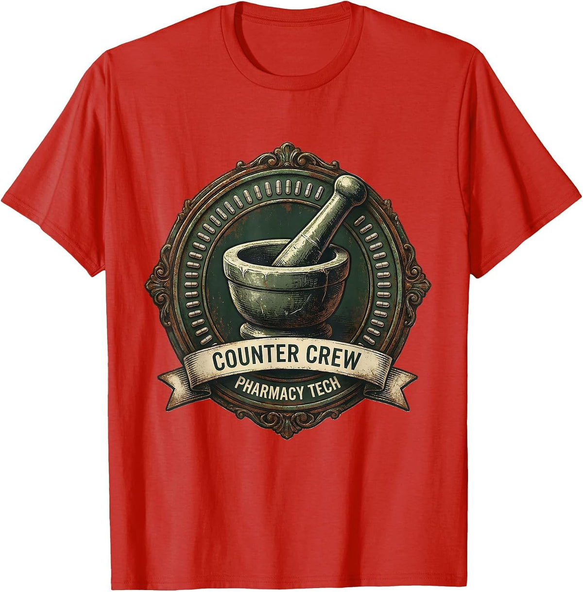 Men's Counter Crew Pharmacy Tech Vintage Pharmacy Tech Pun T-Shirt - Red