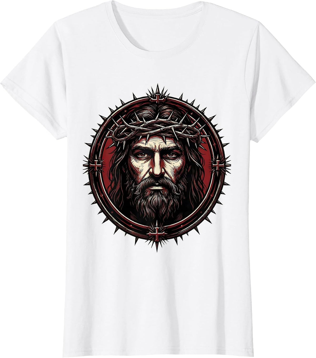 Jesus Crown of Thorns Portrait Graphic Tee T-Shirt - White