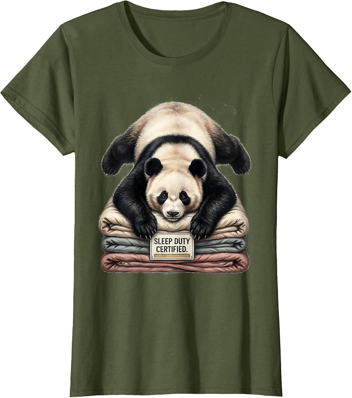 Women's Sleep Duty Certified Funny Panda Bear Animal Lover Gift T-Shirt - Olive Green