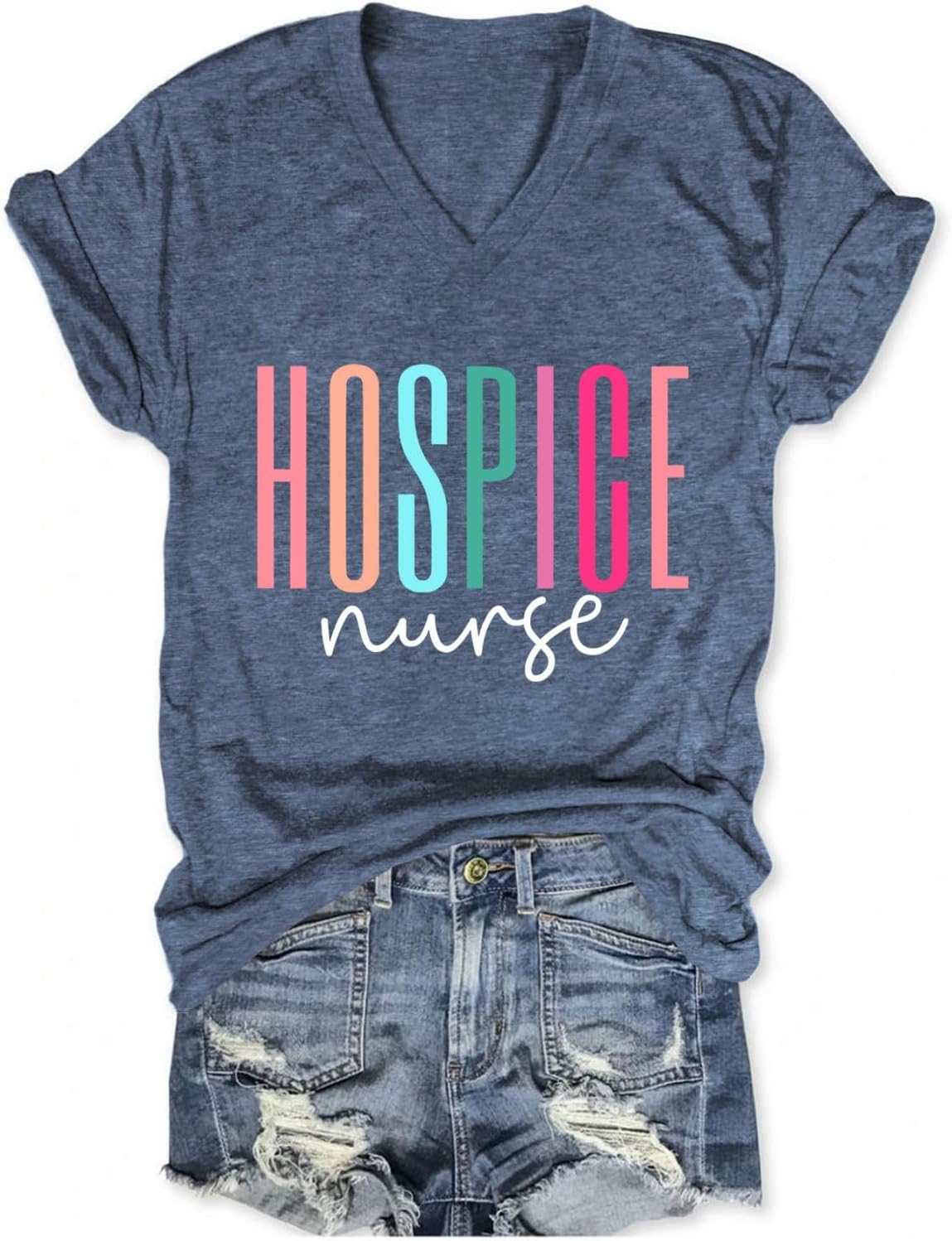 Women's Hospice Nurse T-Shirt Nursing Care Squad V Neck Tee Hospice Registered Nurse Appreciation Gift RN Tops - Navy Blue