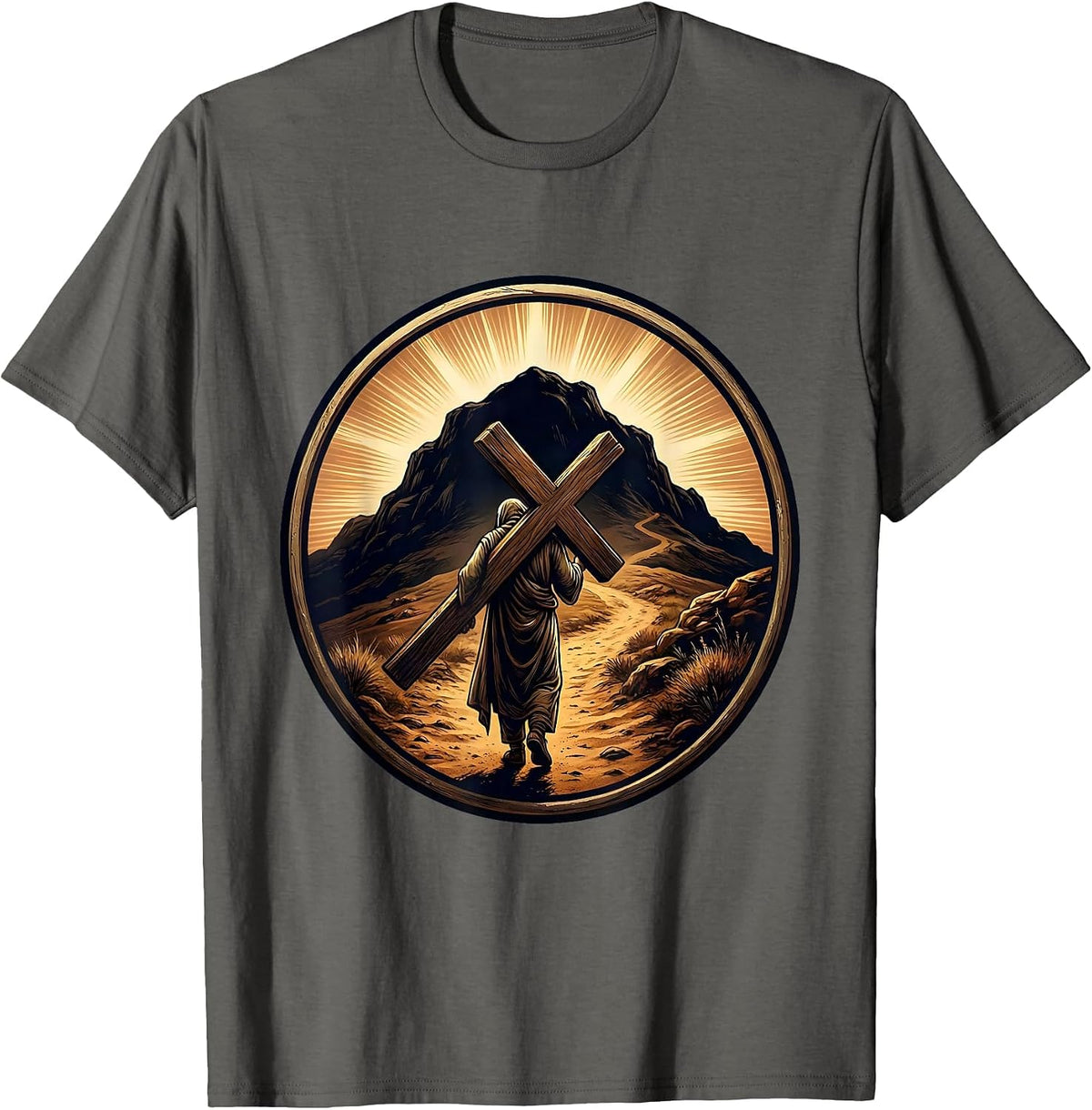 Men's Jesus Carrying Cross to Hilltop Graphic T-Shirt - Asphalt Grey