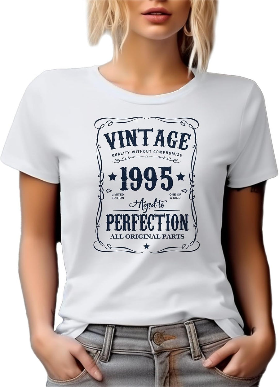 Vintage 1995 All Original Parts, Birth Year Graphic Tshirt - White